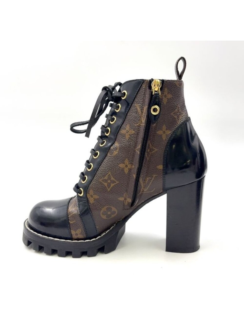 Louis Vuitton Star Trail Line Ankle Boots Monogram Enamel Leather Brown Black - Picture 6 of 15